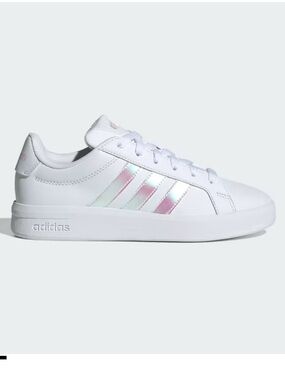 adidas Grand Court 3.0 | adidas Kids White Sneakers with Iridescent Pink Stripes